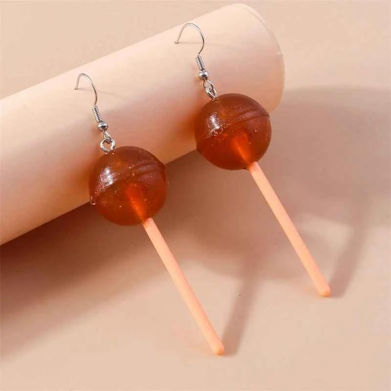 Sweet Candy Color Lollipop Drop Earrings for Women Funny Simulation Food Flower Dinosaur Dangle Hook Earrings Girls Jewelry Gift