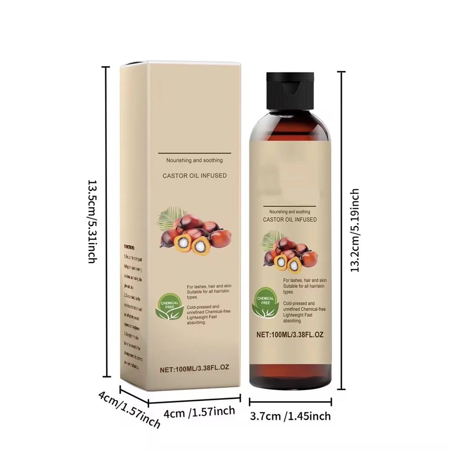 Batana Castor Oil Hair Eyelash Eyebrow Growth Skin Care Oil，100ML