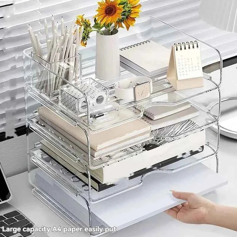 Transparent document storage rack, desktop storage rack, office book table storage box, organizer box