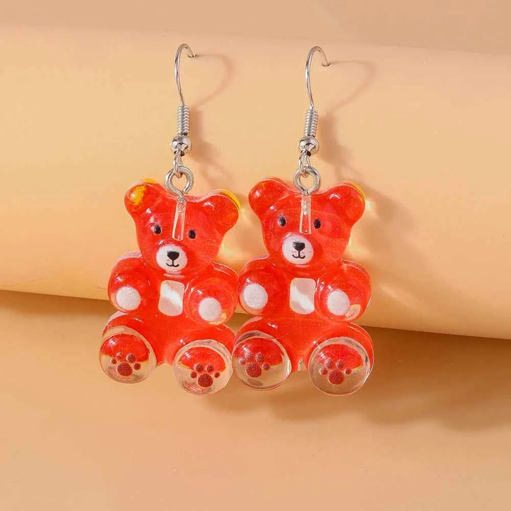 Cute Colorful Gummy Bear Drop Earrings for Women Girls Cartoon 3D Bear Earrings Party Holiday Jewelry Gifts