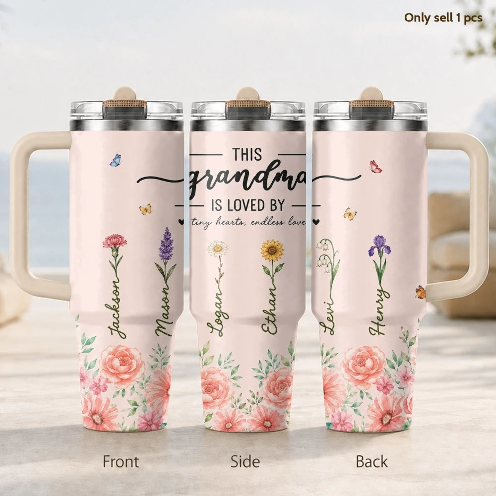 40oz Family Love Floral Tumbler – Insulated Stainless Steel Travel Mug