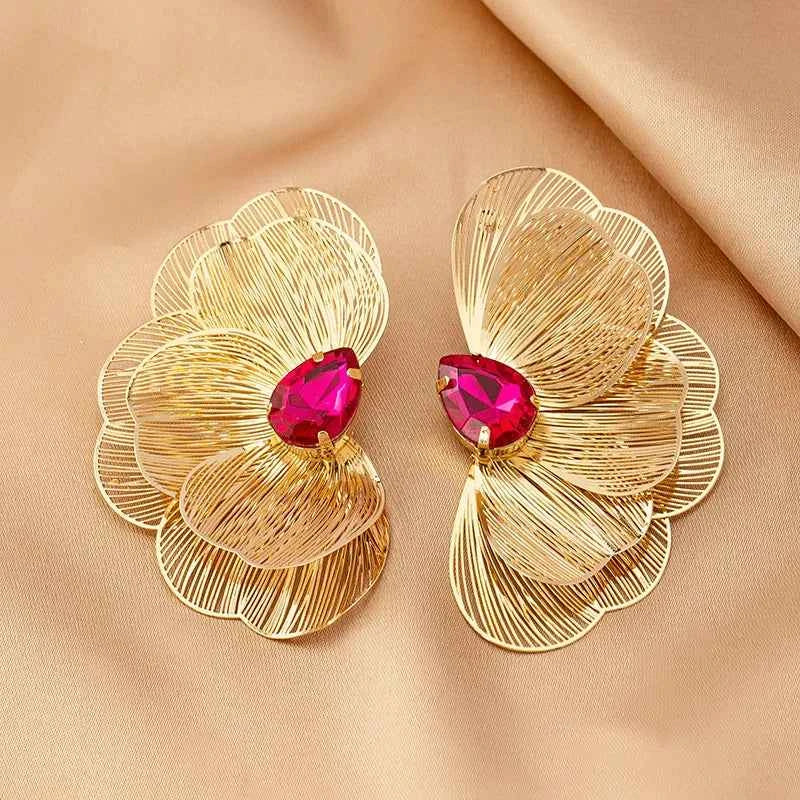 Flower Petal Stud Earrings For Women Girls Temperament Geometric Ear Accessories Party Gift Holiday Fashion Jewelry BE593