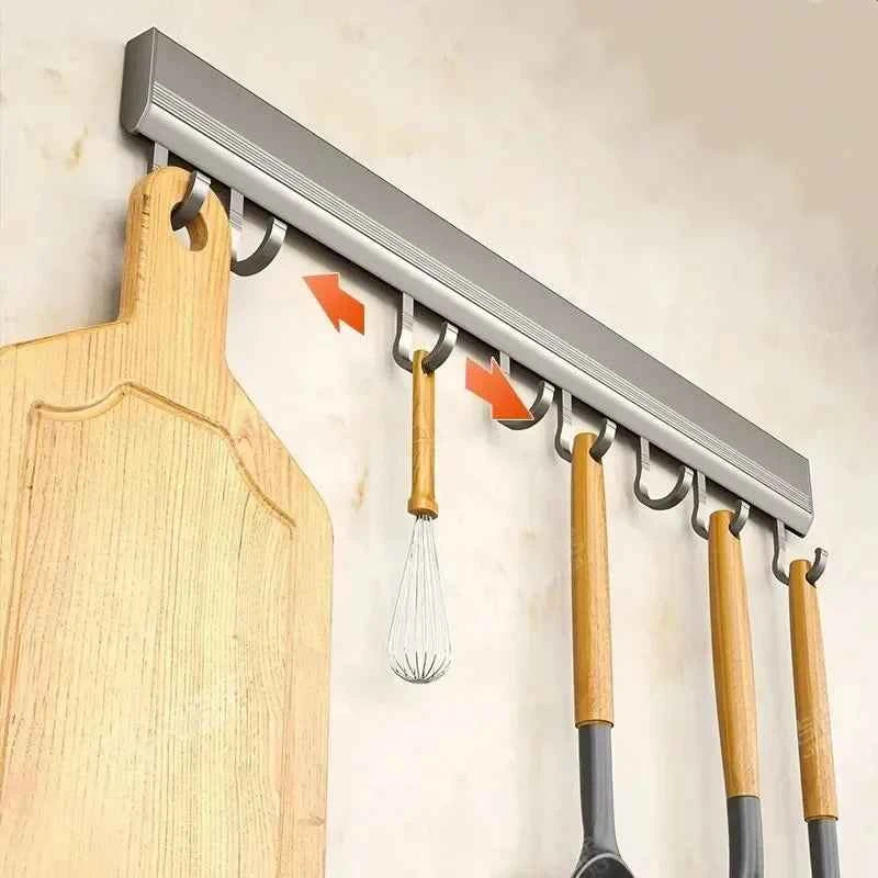Kitchen Storage Rack Aluminum Alloy Hook Rack Wall Mounted Kitchen Utensil Storage Rack Bathroom Robe Towel Hanger