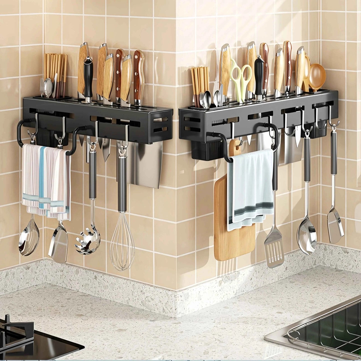 Multifunctional Kitchen Wall Mounted Rack - Knife Holder Chopstick Storage Organizer Multipurpose