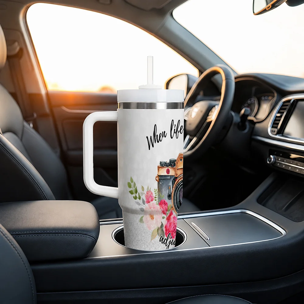 40oz Stainless Steel Tumbler with Handle & Straw – Insulated Travel Cup