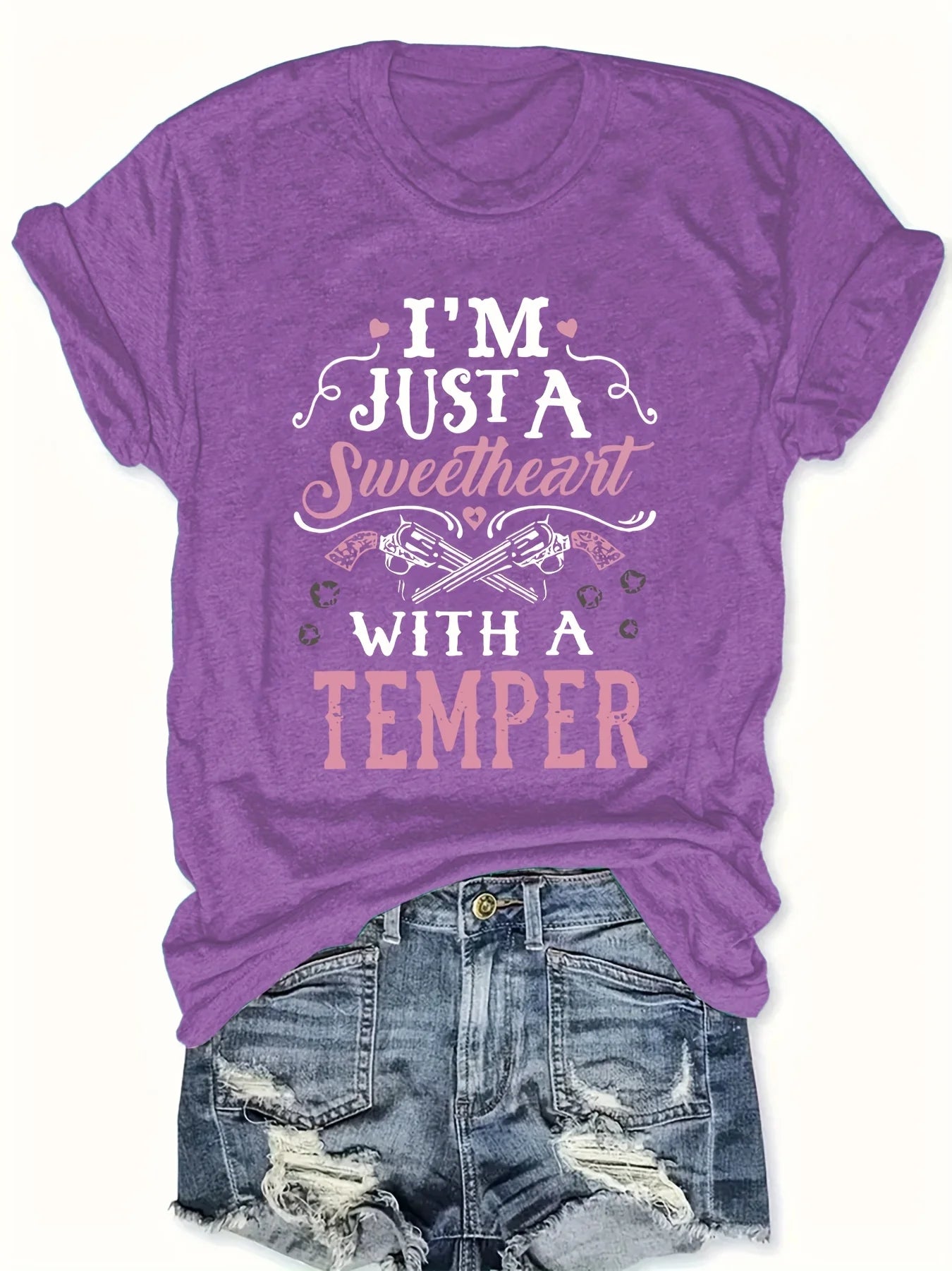 I'm Just A Sweetheart With A Temper Women's Tee - Western Graphic, Casual Dark Gray Top