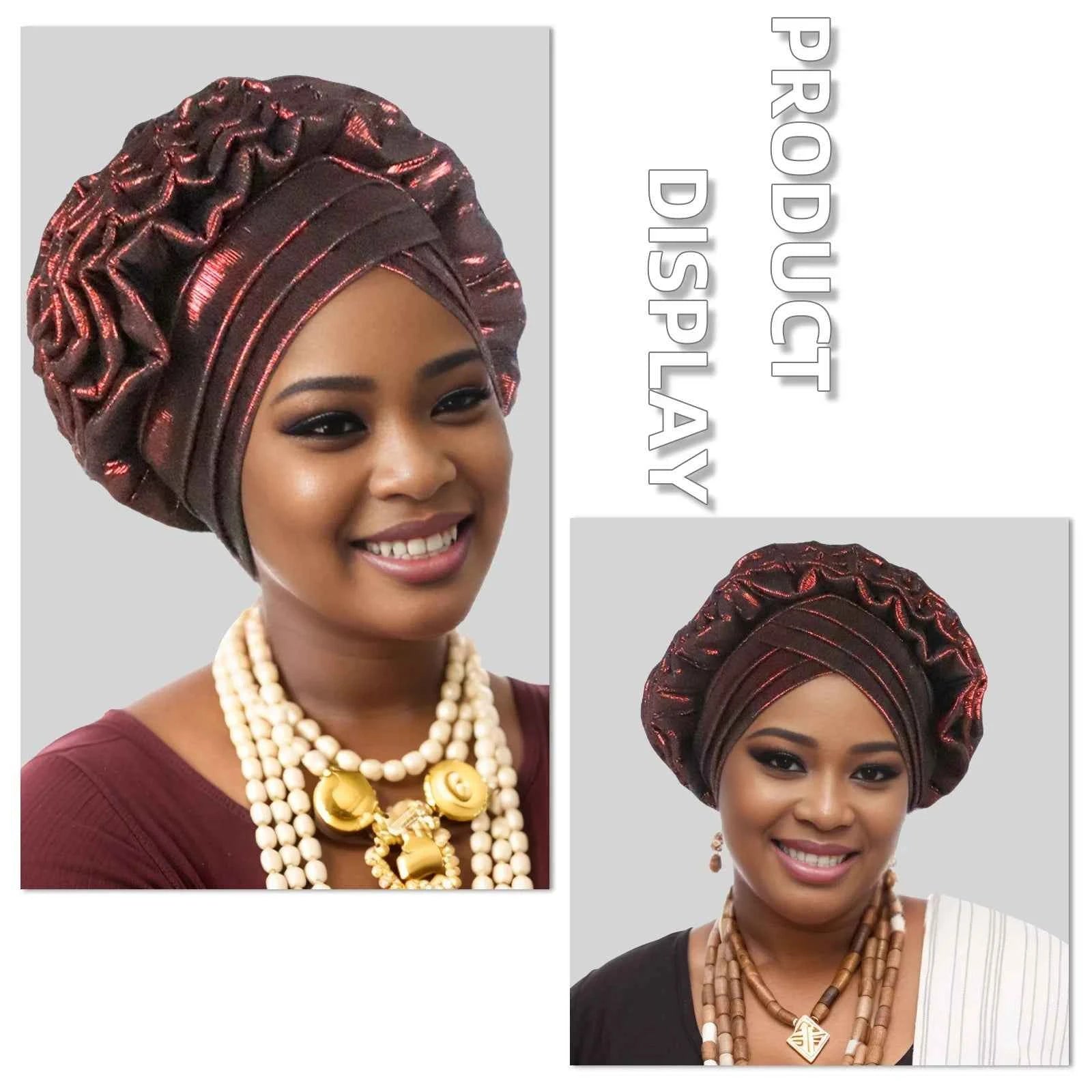 New Fashion African Auto Gele Headties Muslim Glitter Ruffled Turban Hijab Bonnet Nigerian Wedding Festival Baotou Hat for Woman