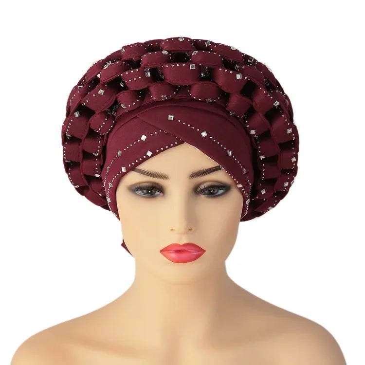 Women Braid Turbans Latest African Headtie Ladies Sequin Head Wraps African Aso Oke Winter Headtie Negerian Wedding Gele Caps