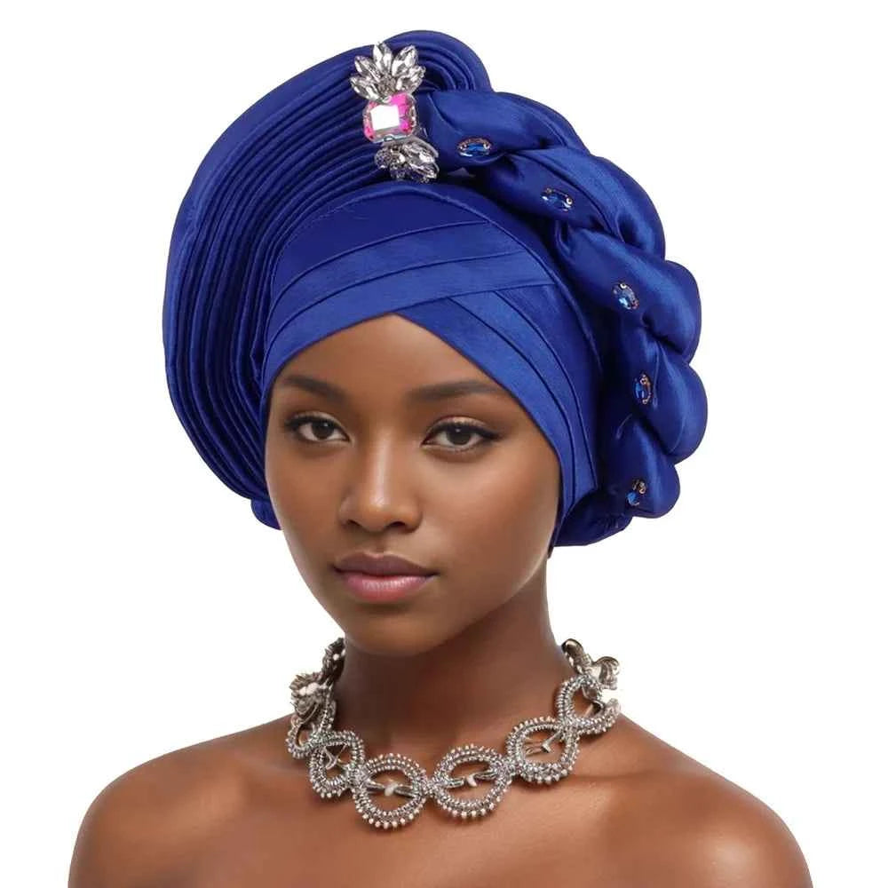 Elegant Braided Turban With Rhinestone Accents African Head Wrap For Women Perfect For Weddings & Party  Nigeria Autogele