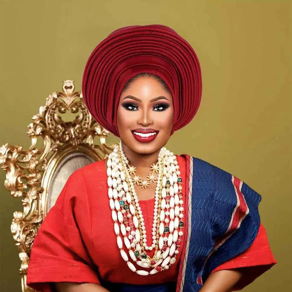 Nigeria Head Ties Wedding Party Headgear Elegant African Headtie Turban Already Made Women's Auto Gele Female Head Wraps