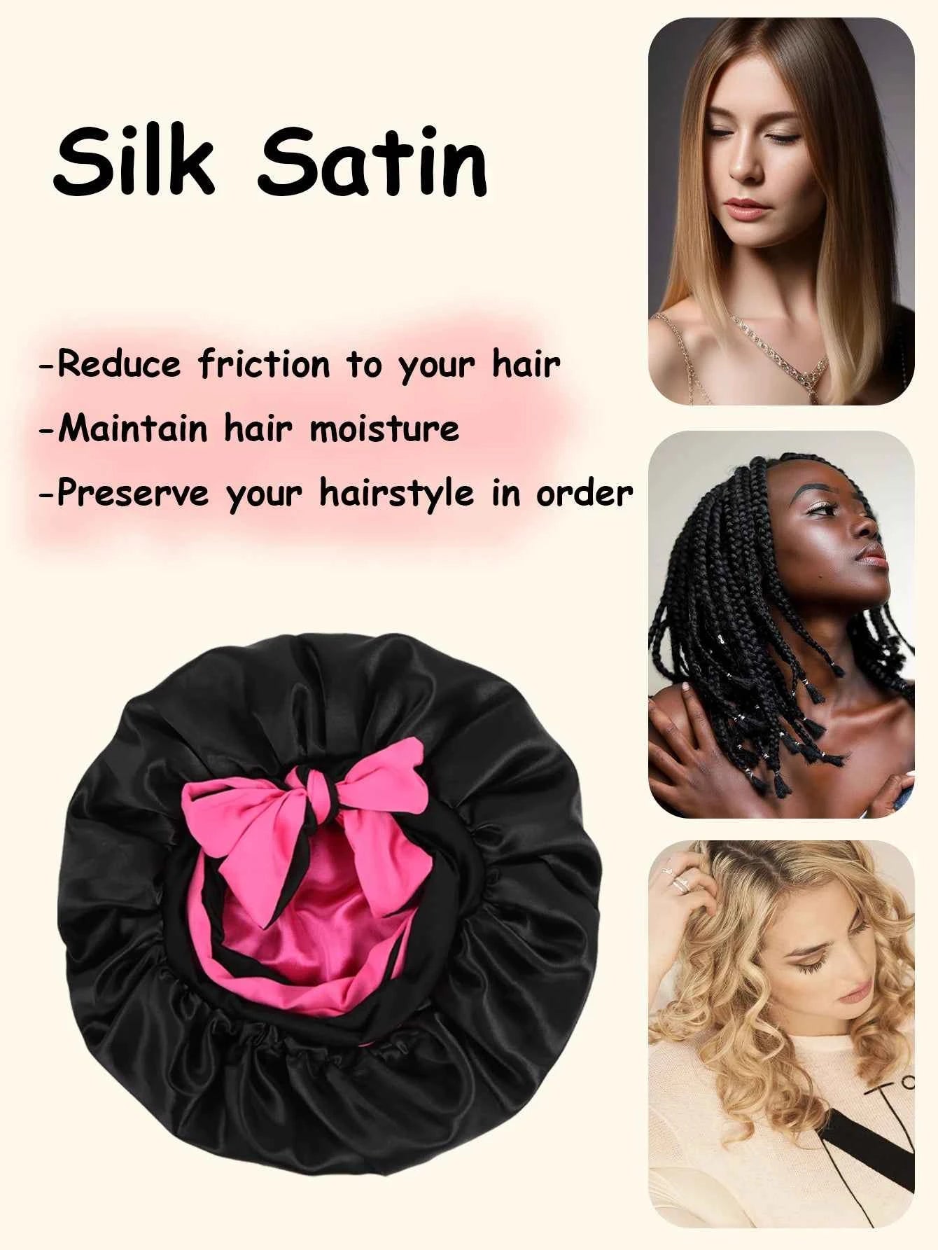 Unisex Smooth Solid Color Satin Sleep Cap with Butterfly Knot Hair Protection Comfortable Casual Beauty Sleep Accessory
