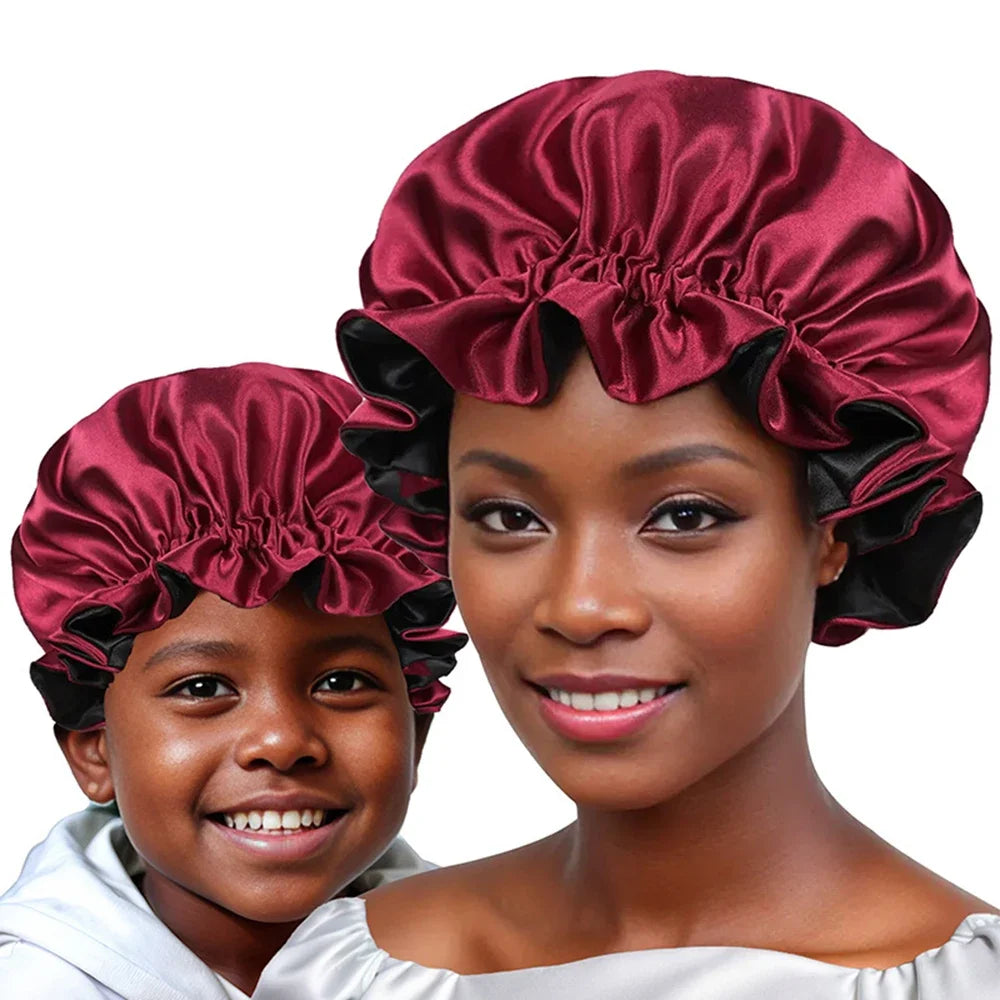 New Women's Satin Solid Sleeping Hat Night Sleep Hair Care Bonnet Nightcap Silky Shower Caps Comfortable Flower Band Unisex Cap