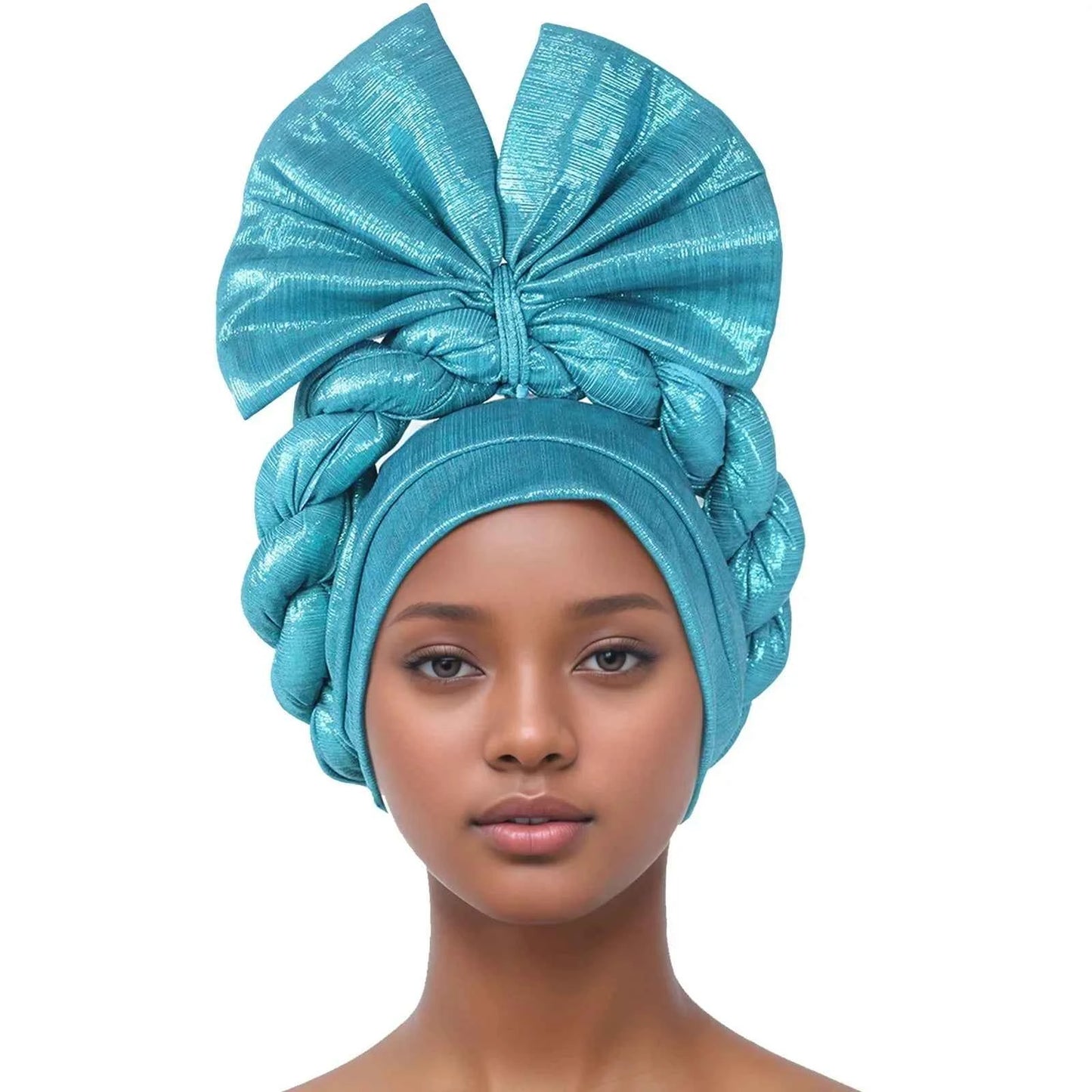 African Lady Head Wraps Nigeria Autogele Headtie Wedding Party Headgear Turbante Mujer Exaggerated Bow Turban Cap for Women