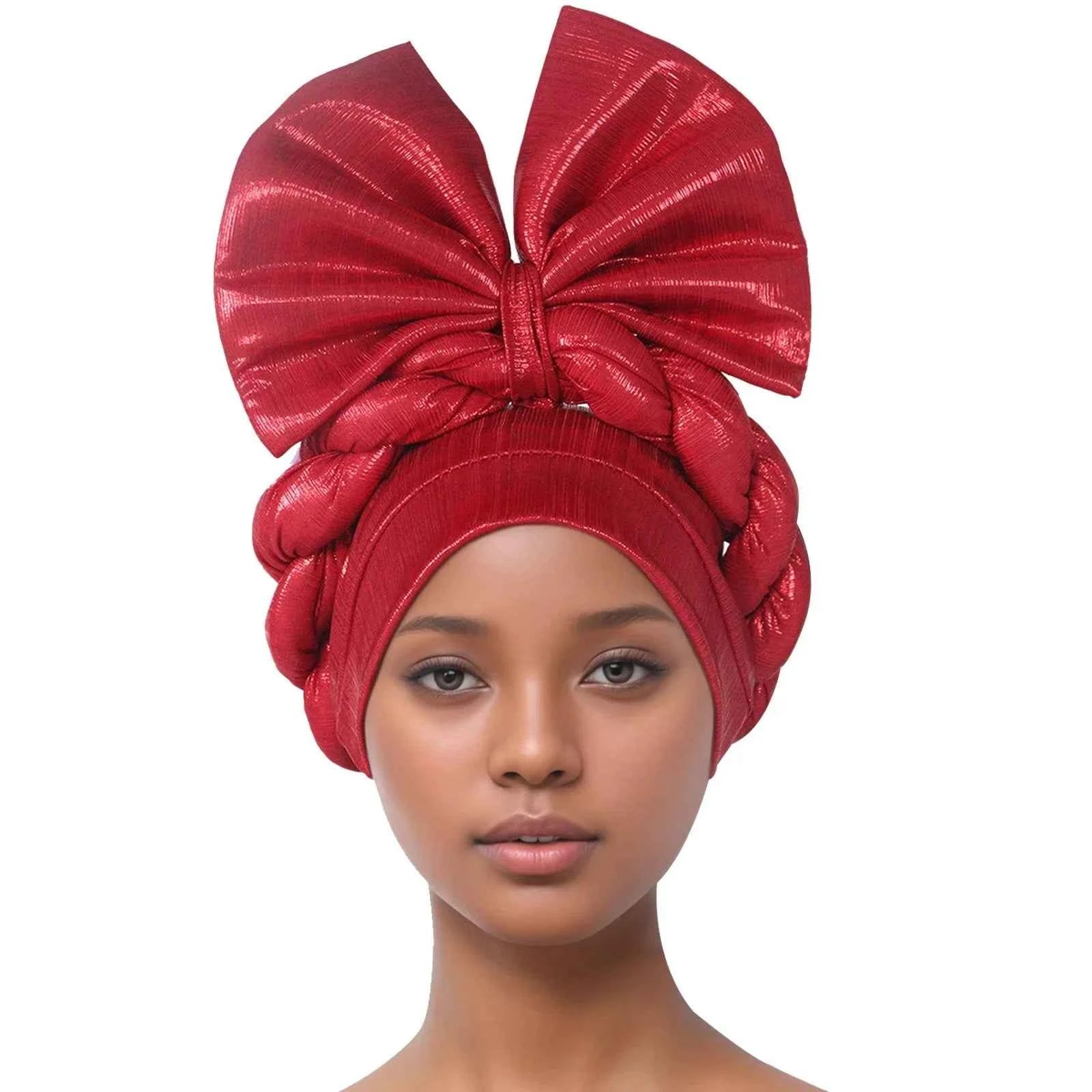African Lady Head Wraps Nigeria Autogele Headtie Wedding Party Headgear Turbante Mujer Exaggerated Bow Turban Cap for Women