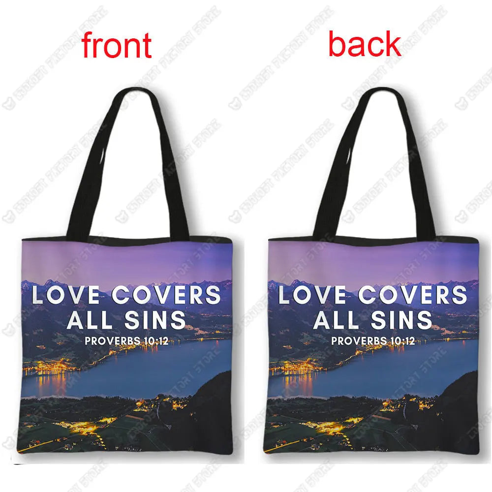 Christian Bible Verse Print Handbag God He Will Sustain You Lady Shopping Fashion Shoulder Bag Girl Travel Tote Bag Gift
