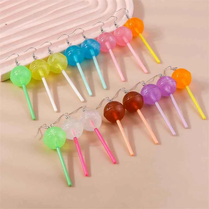 Sweet Candy Color Lollipop Drop Earrings for Women Funny Simulation Food Flower Dinosaur Dangle Hook Earrings Girls Jewelry Gift