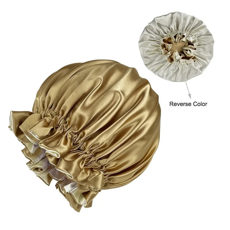 African Pattern Print Bonnet Hijabs Hat Women Night Sleep Cap Double Layer Satin Turban Extra Large Head Wear Lady Head Wrap Hat - NamafadStore