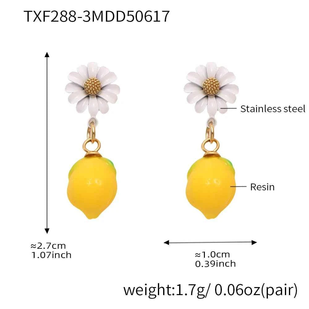 Liora eye-catching Fruit Lemon Drop Earrings for Women Stainless Steel Zircon Hypoallergenic Stud Earrings Jewelry Wedding Gifts