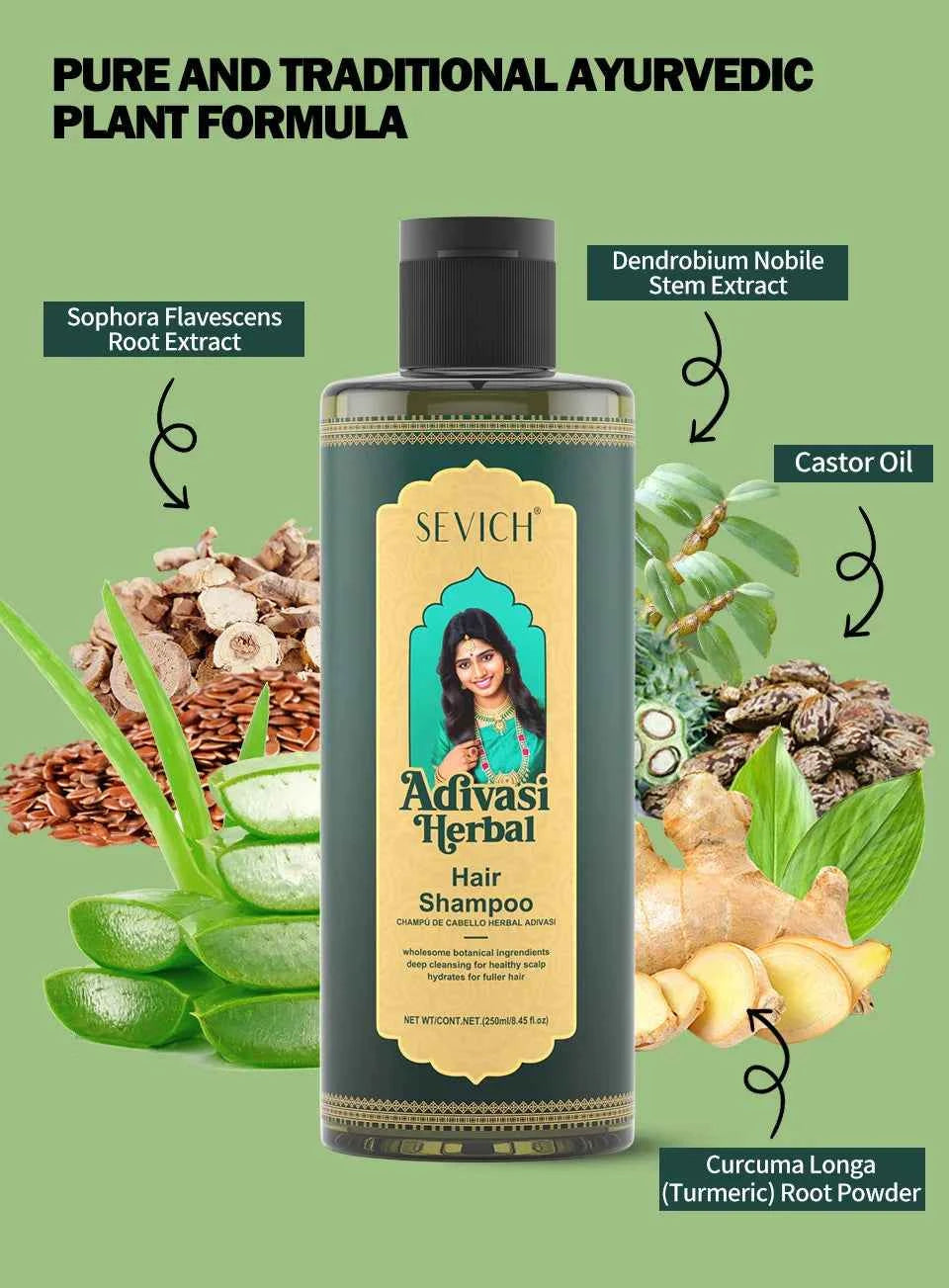 SEVICH Herbal Hair Growth Oil Set Ayurvedic Fast Hair Regrowth Thicken Serum India Adivasi Anti Hair Loss Hair Care Shampoo