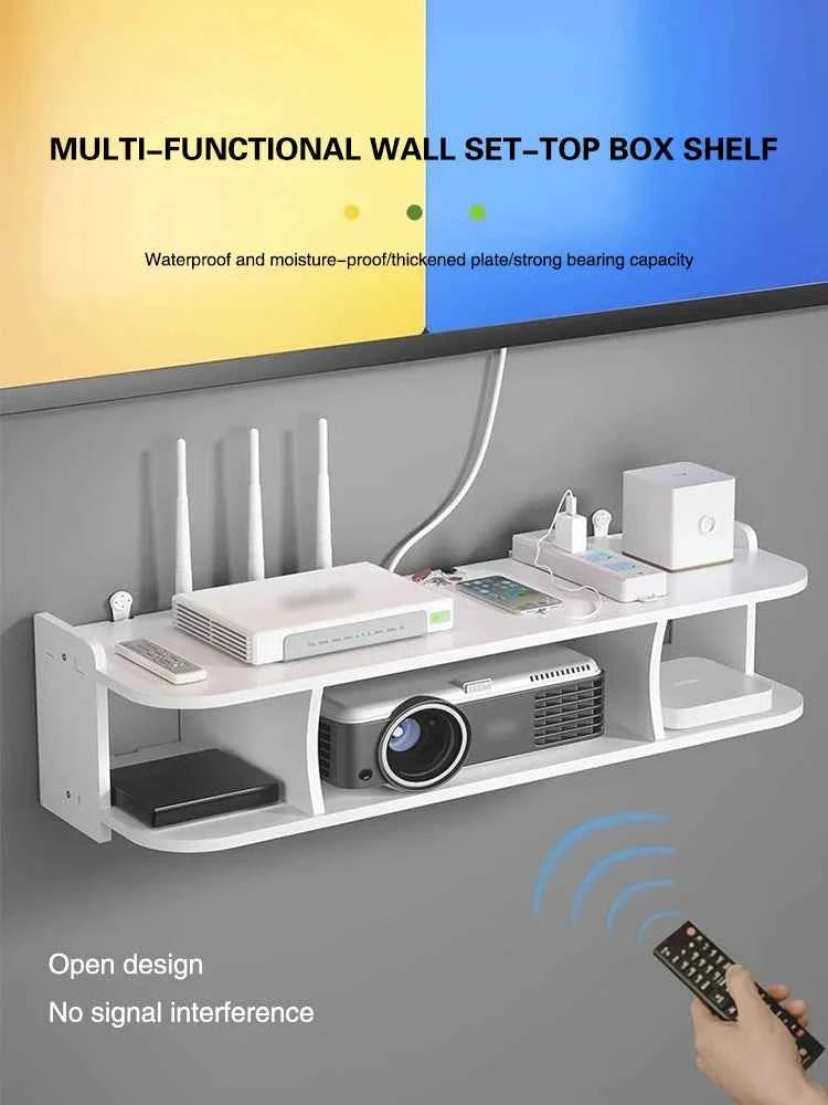 Wifi Hanging Shelf Router Power Strip Multi Outlet TV Set Top Box Cable Hidden Floating Rack Wall Mount Holder Storage Organizer