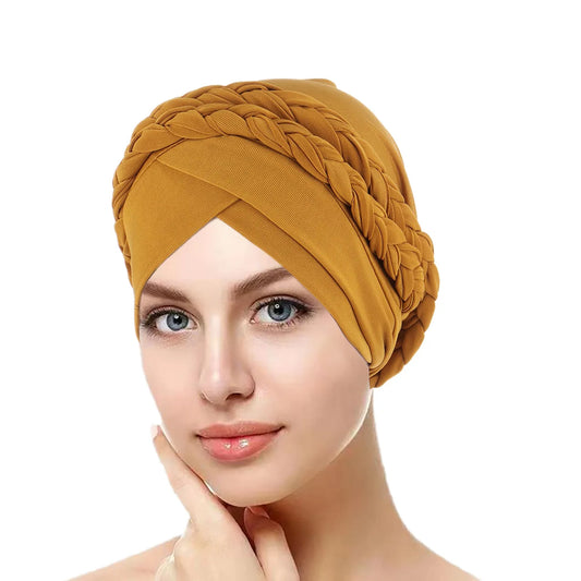 Bohemian Style Handmade Braid Turban Cross Bandana Slouchy Hat For Women Muslim Hijab Islamic Head Wrap Hair Loss Chemo Cap - NamafadStore