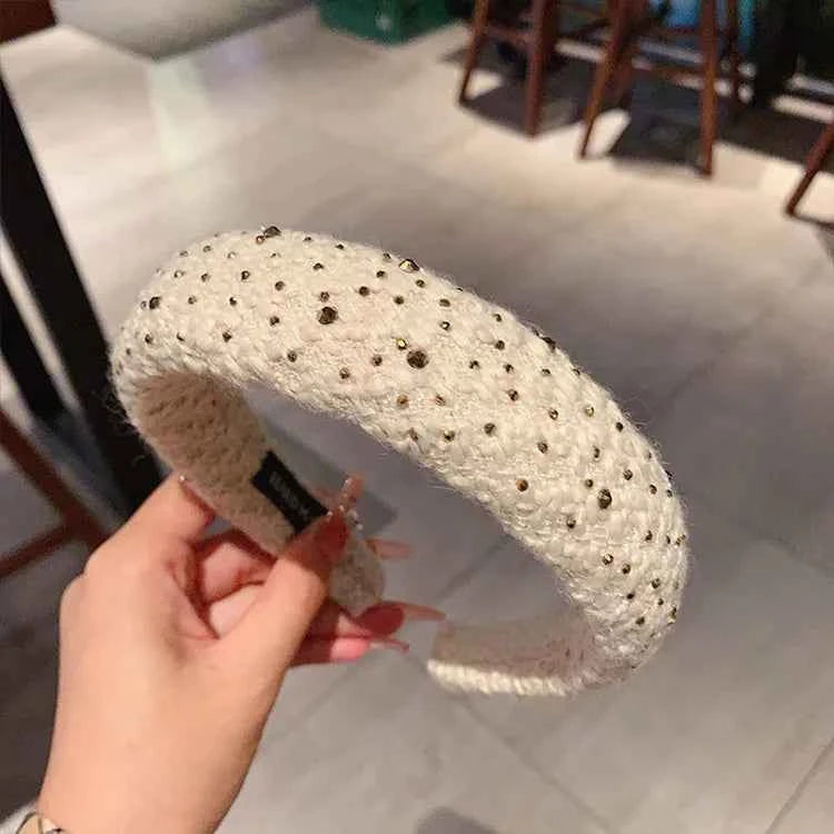 French retro plush rhinestone wide edge sponge hair accessories hoops headband for women  high cranial top hair clips headbands