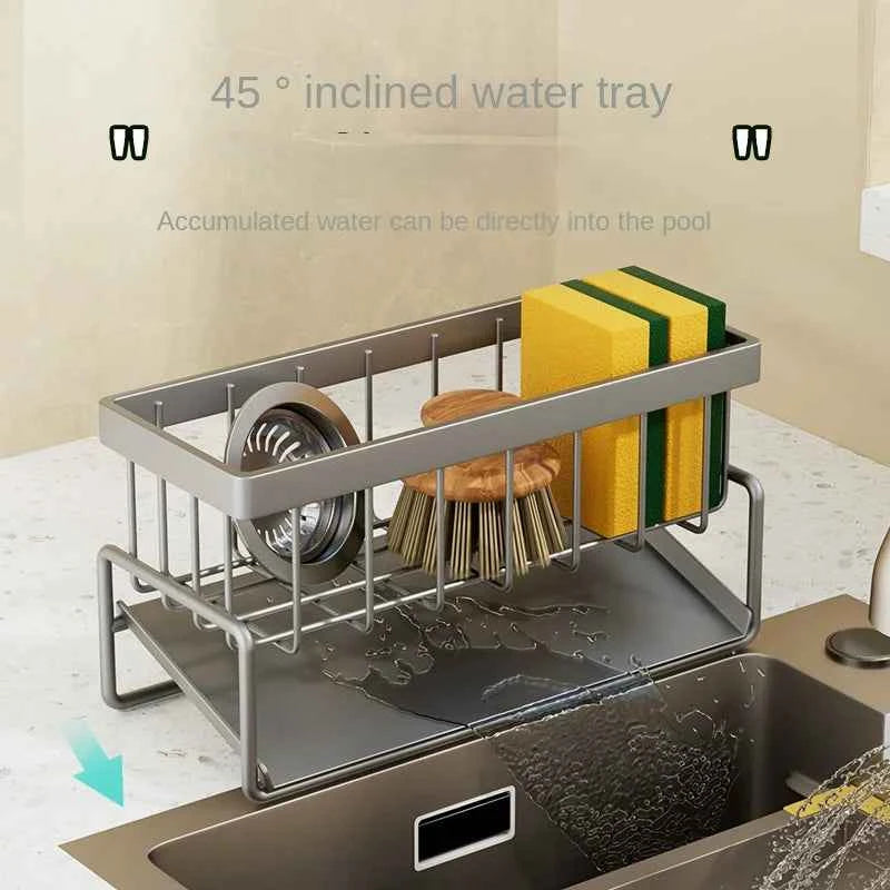 Kitchen stainless steel shelf, sponge drain rack, sink drainage rack, dishwashing supplies, dishcloth storage, drainage rack