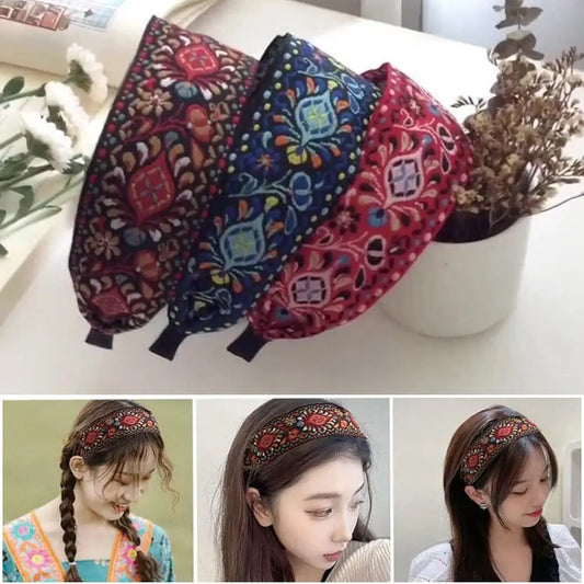 Women Wide Turban Hair Accessories Headwear Embroidered Ribbon Hair Hoop Hairbands Headbands Head Wraps