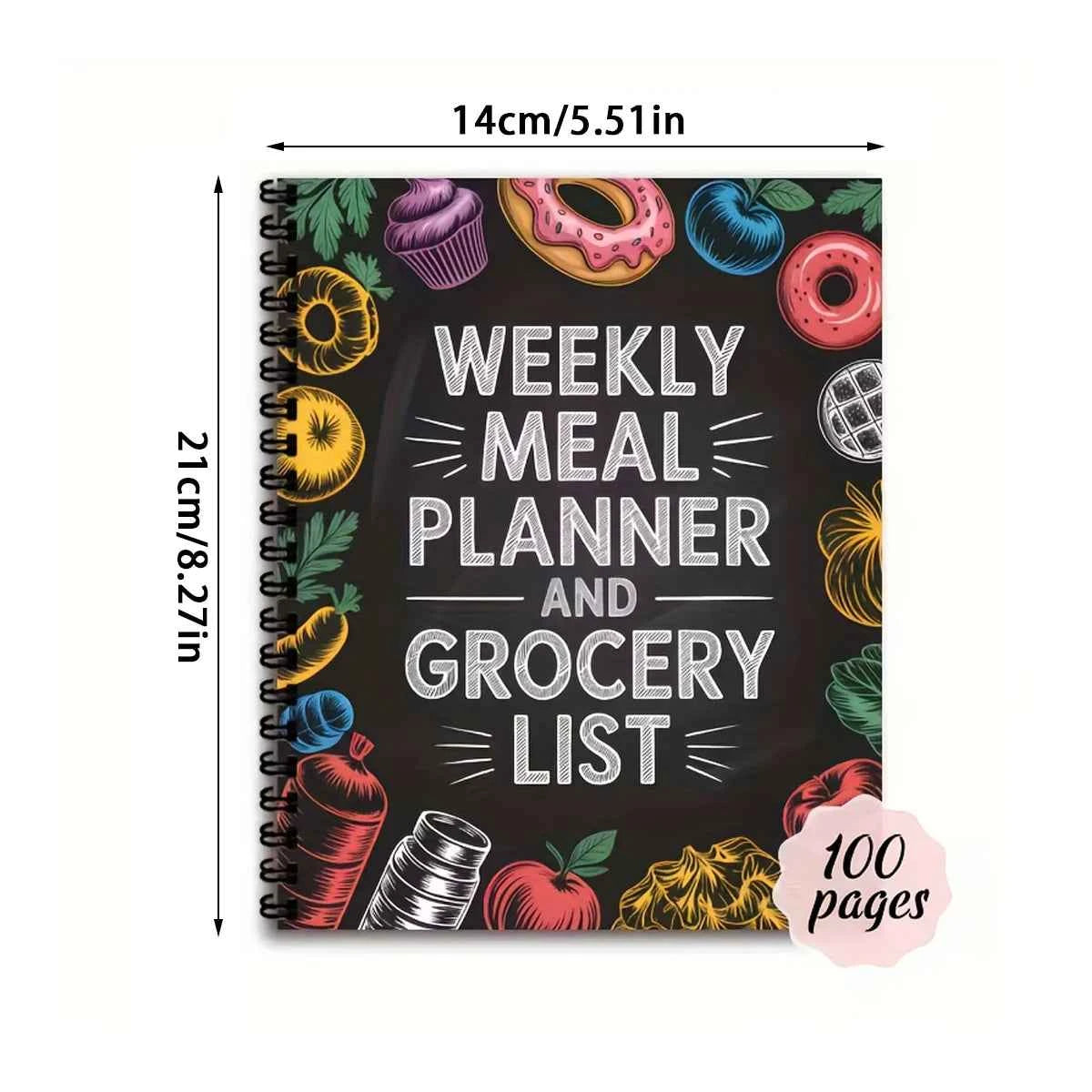 Weekly Meal Planner and Grocery List Organizer, Healthy Food Tracking Page, Recipe Section, Shopping List, Ideal for Weight Loss