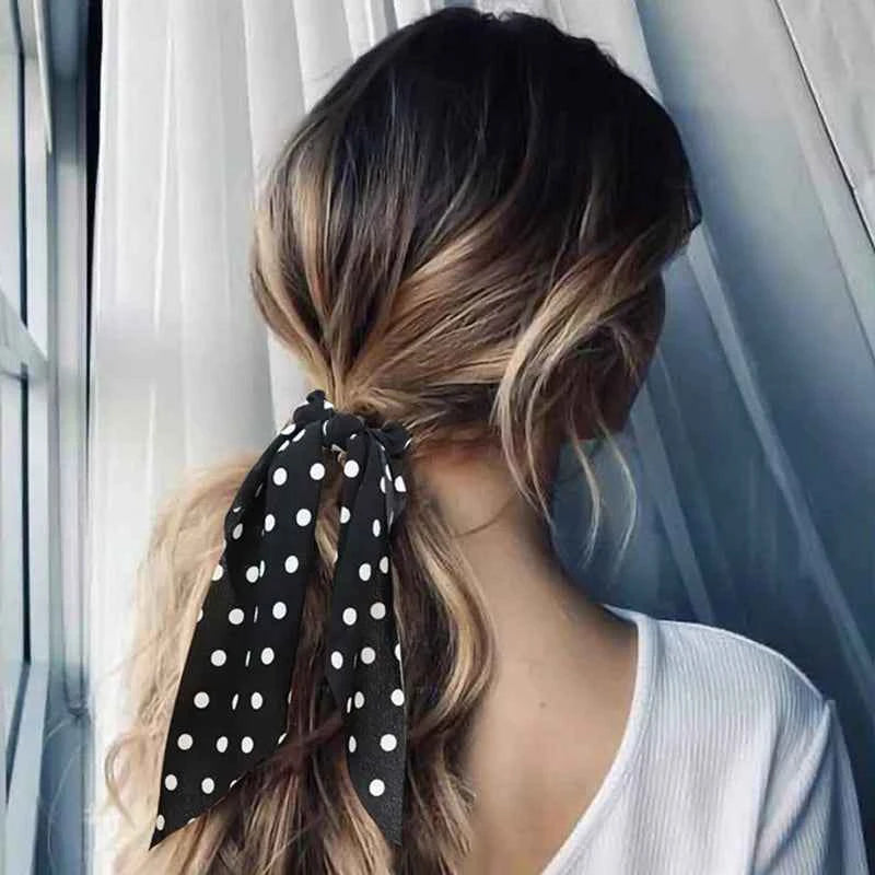 Fashion Dots Scrunchies Long Hair Rope Korean Hair Ties for Women Ponytail Scarf Sweet Elastic Hair Band Hair Accessories