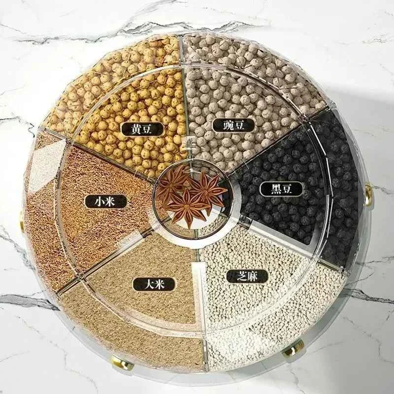 Kitchen Storage Box 360 Degree Rotating Rice Dispenser Sealed Dry Cereal Grain Bucket Dispenser Moisture-proof Food Container