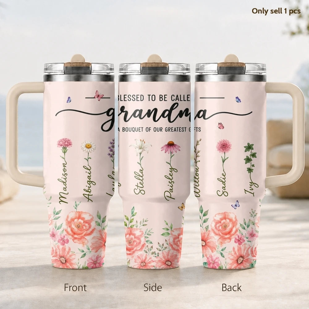 40oz Family Love Floral Tumbler – Insulated Stainless Steel Travel Mug