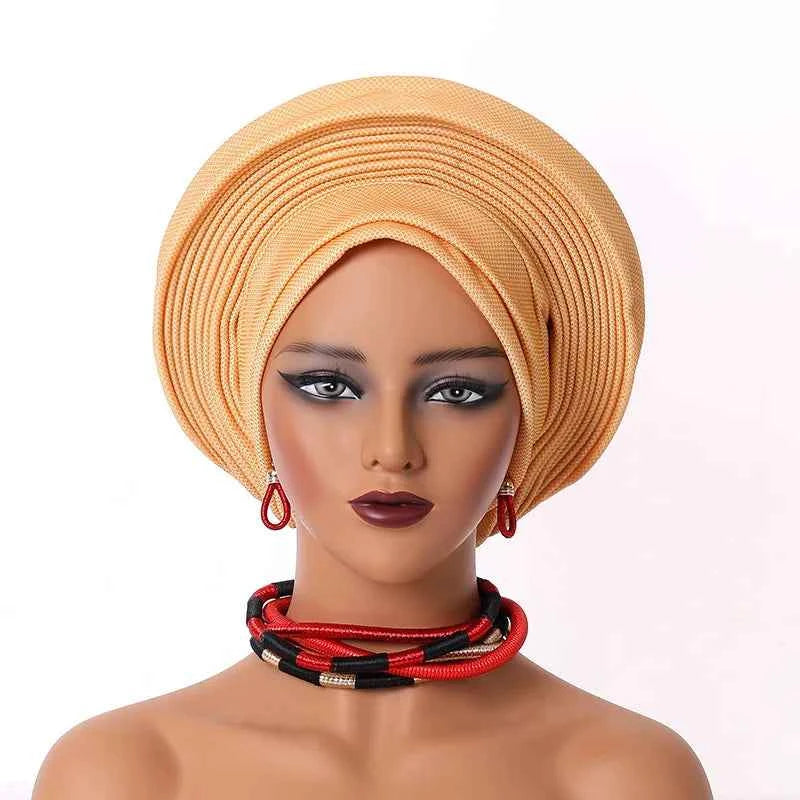 African Headtie Nigerian Aso Oke Headtie Women Hijab Head Wrap Turban Chemo Caps Gele Femme Scarf High Quality for Wedding Party