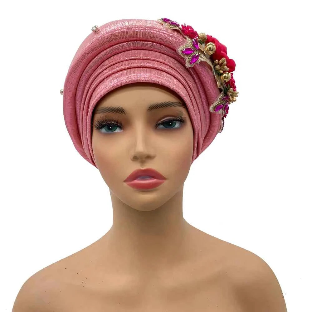 Nigeria Turbans for Traditional Marriage Turban Femme Auto Gele African Headtie Exquisite Bouquet Already Made Bonnet Head Wraps