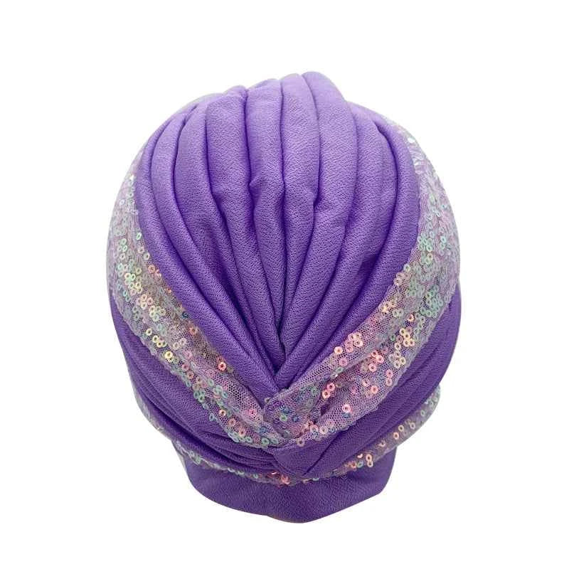 Fashion Sequins Pleated Turban Hat Muslim Headscarf Bonnet Women Head Wraps African Party Headpiece Nigeria Wedding Gele
