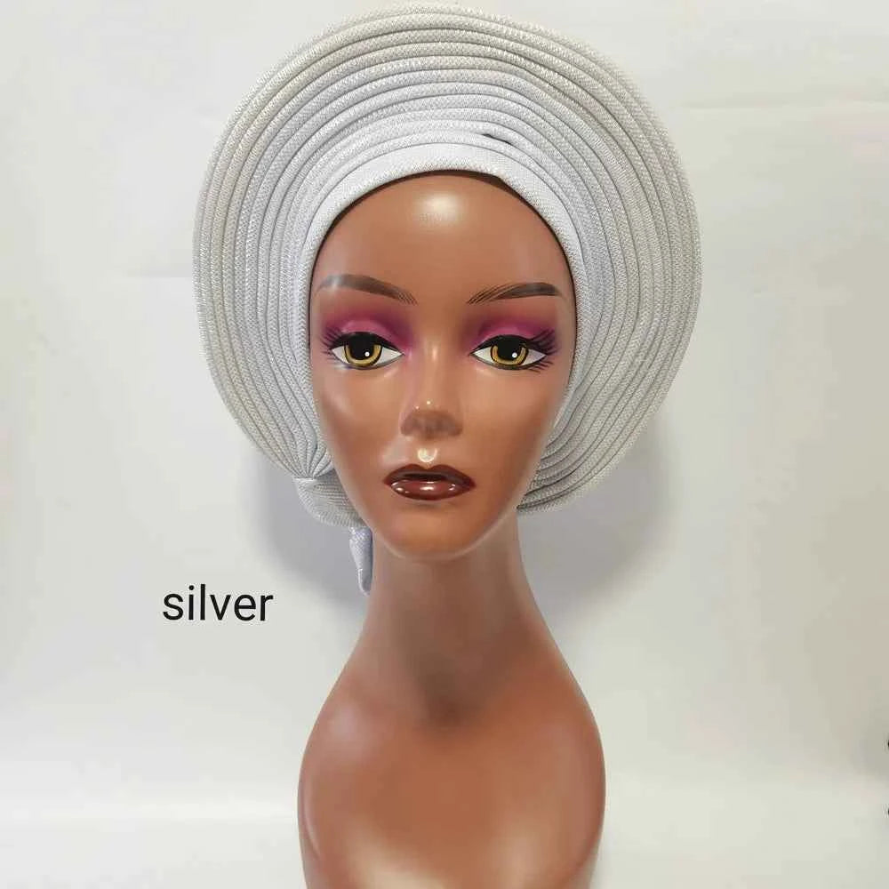 High Quality African Headtie Turban Nigerian Headtie Aready Made Auto Gele Turban Headwrap for Wedding Party XM205-1