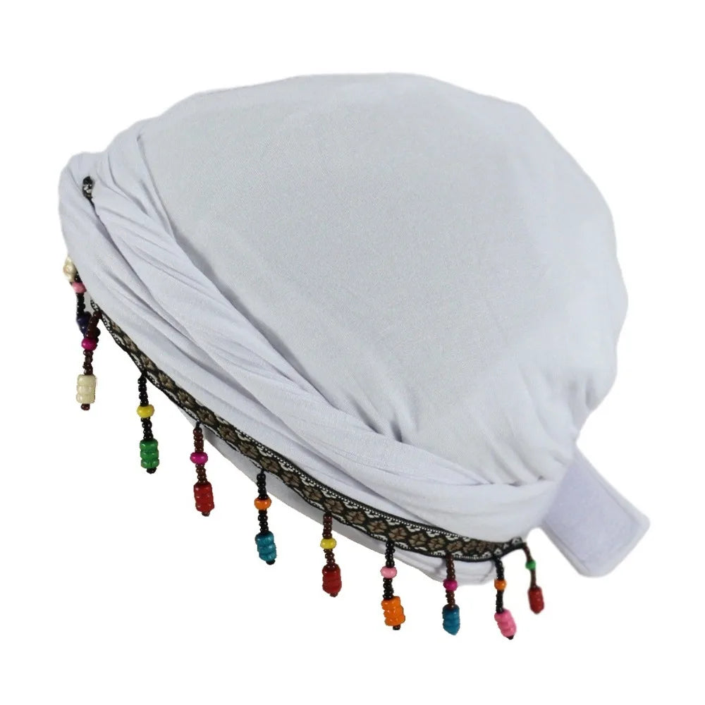 Bonnet Hat Elastic Colorful Beaded Headscarf Breathable Hijab Pre-tie Head Wraps Dome Indian Style Jacquard Pullover Cap Gifts