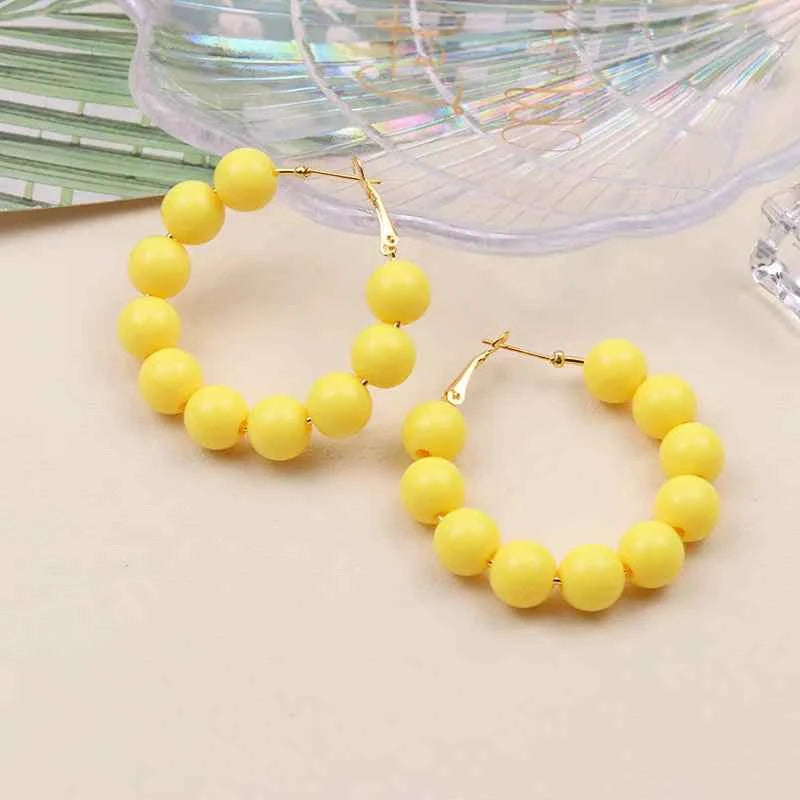 Summer dopamine bead candy colored acrylic earrings exaggerated and fashionable circular women's earrings