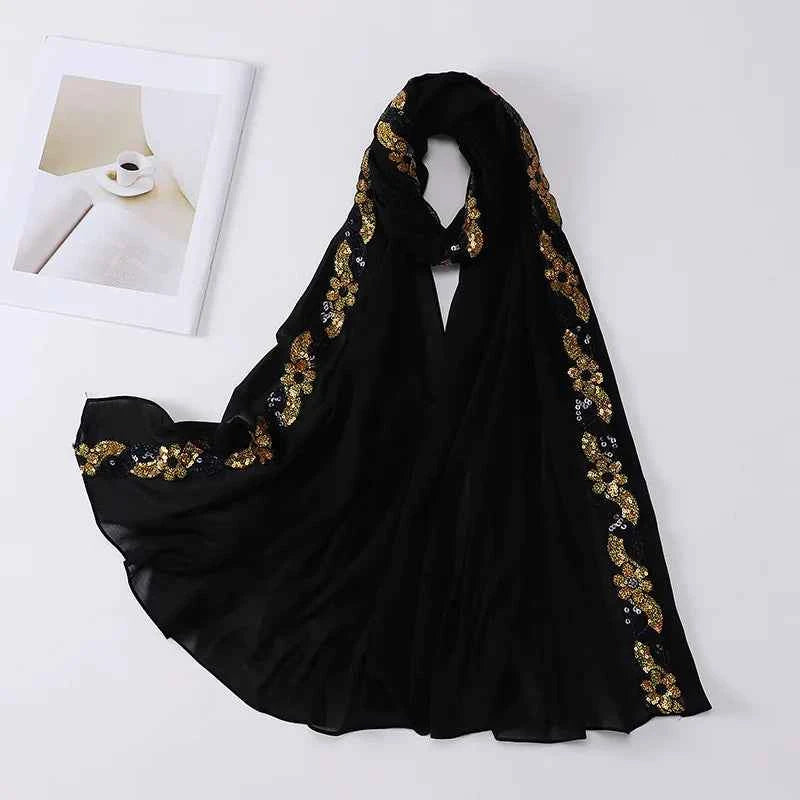 Chiffon Hijab Scarf Turban – Sequins Headwrap & Veil for Muslim Women, Fashionable Islamic Headband