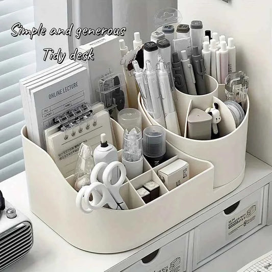 1pc Multi-Functional 2-in-1 Desk Organizer with 360-Degree Rotating Pen Holder, Large Capacity Plastic Storage Caddy for Office
