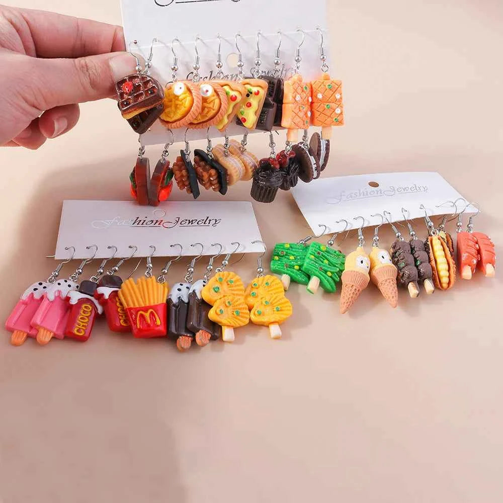 Cute Resin 3D Simulation Food Earrings for Women French Fries Cookies Ice Cream Hamburg Pizza Chocolate Girl Kids Gift