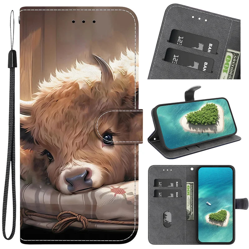 i17e Air Rose Cat Bear Case for iPhone 17e 16e 15 14 Plus 13 12 iphone17 Pro Max Cases Wallet Flip Stand Back Cover Strap Coque