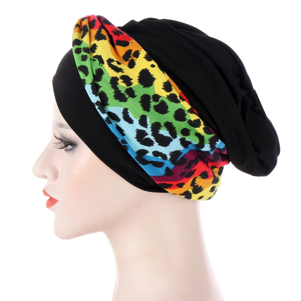 Trendy Print Women Muslim Hijab Caps Wrap Head Indian Turban Bonnet Fashion Headdress Islamic Clothing Accessories - NamafadStore