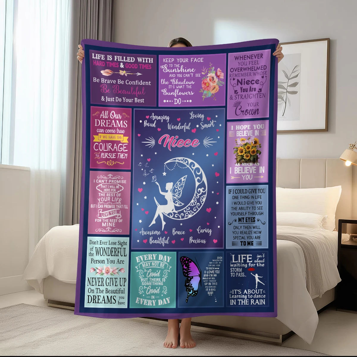 Blue Lion Blanket for Niece – Soft Flannel Birthday Gift from Aunt or Uncle