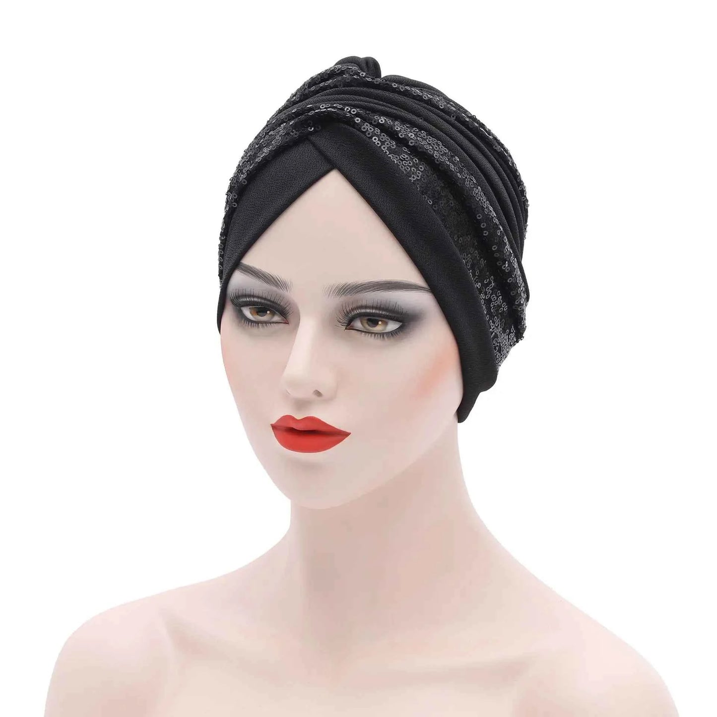Women's Head Wraps Muslim Headscarf Cap India Hat Ready Hijab Bonnet Turbante Mujer Summer Breathable Sequins Turban Cap