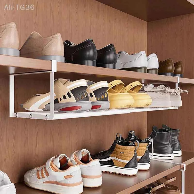 Adjustable Shoe Rack Space-Saving Layered Organizer For Home Shoe Cabinets Under-Shelf Shoe Holder With Hanging Basket xkdae