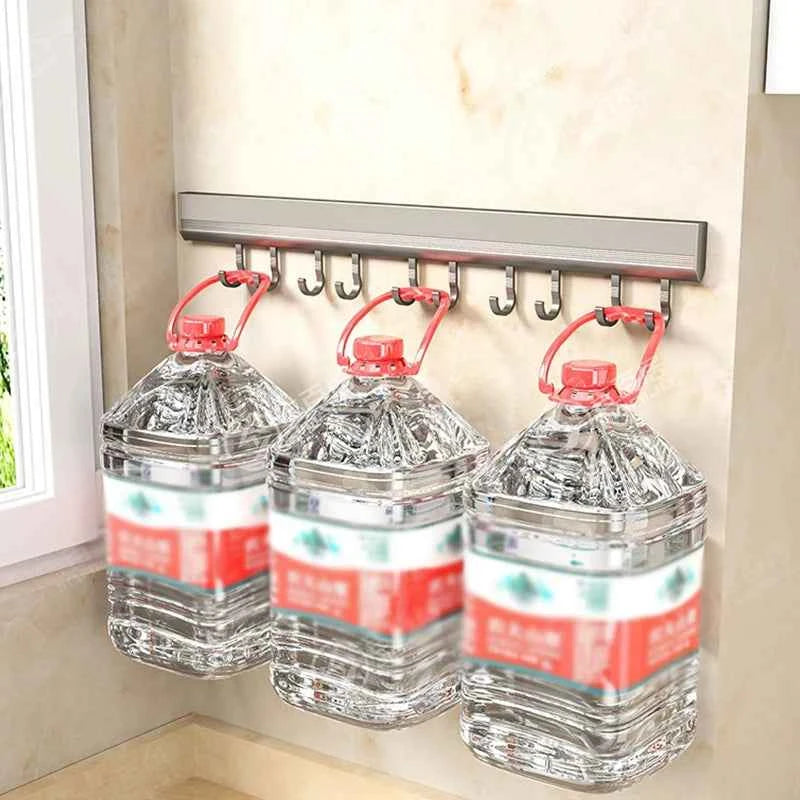 Kitchen Storage Rack Aluminum Alloy Hook Rack Wall Mounted Kitchen Utensil Storage Rack Bathroom Robe Towel Hanger