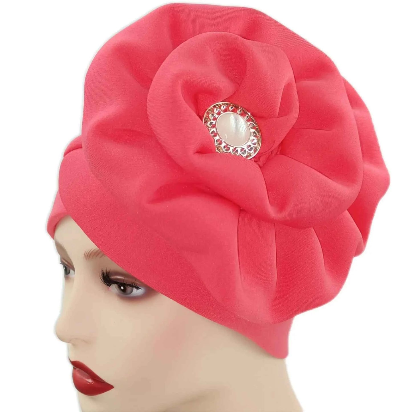 Winter Big Flower Turban For Women Muslim Hijab Caps Islamic African Headties Pleated Hijab Head Wraps Turban Bandana Head Cover
