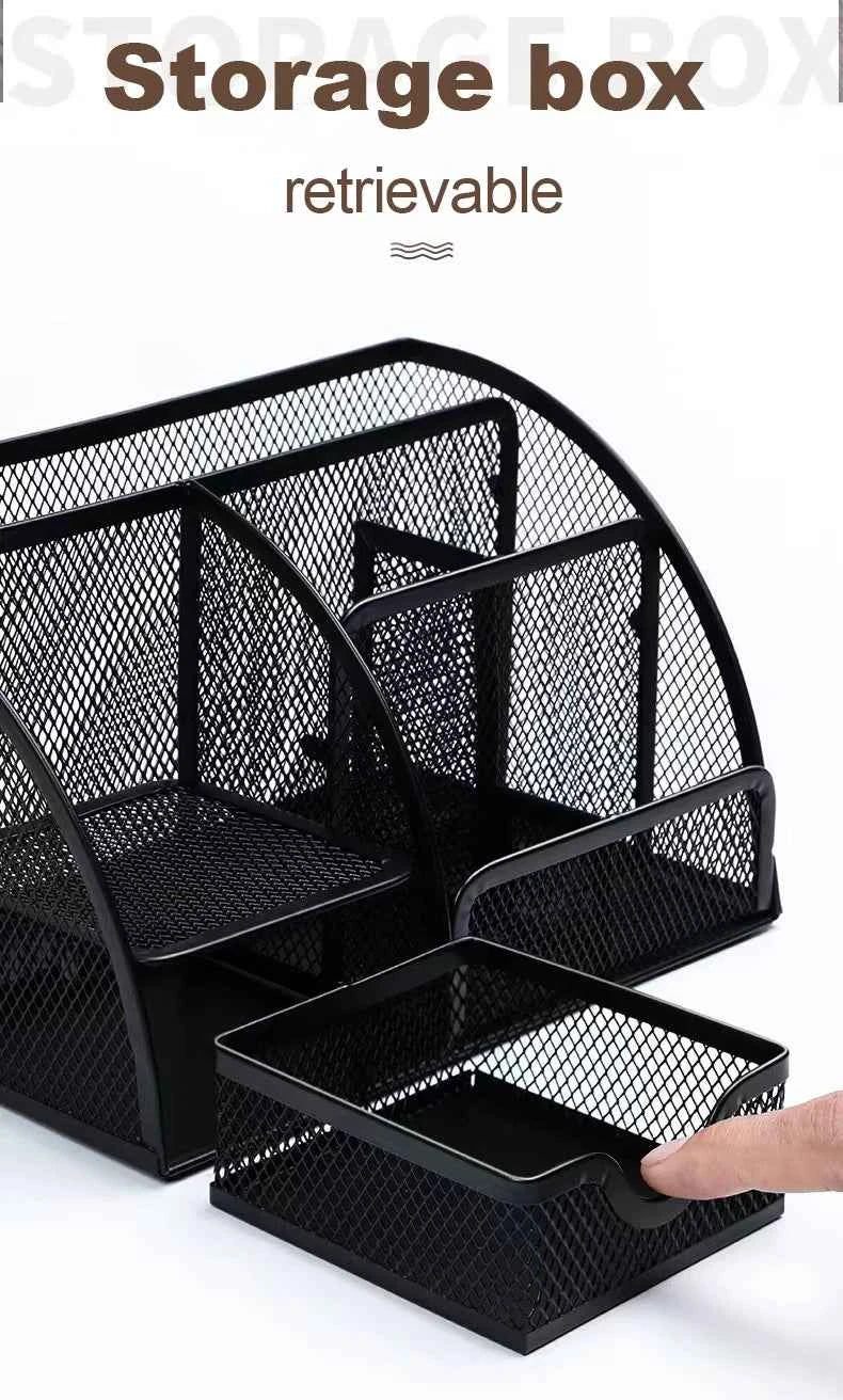 1PC Pen Holder Large Capacity Metal Desktop Storage Box for Office and School Supplies