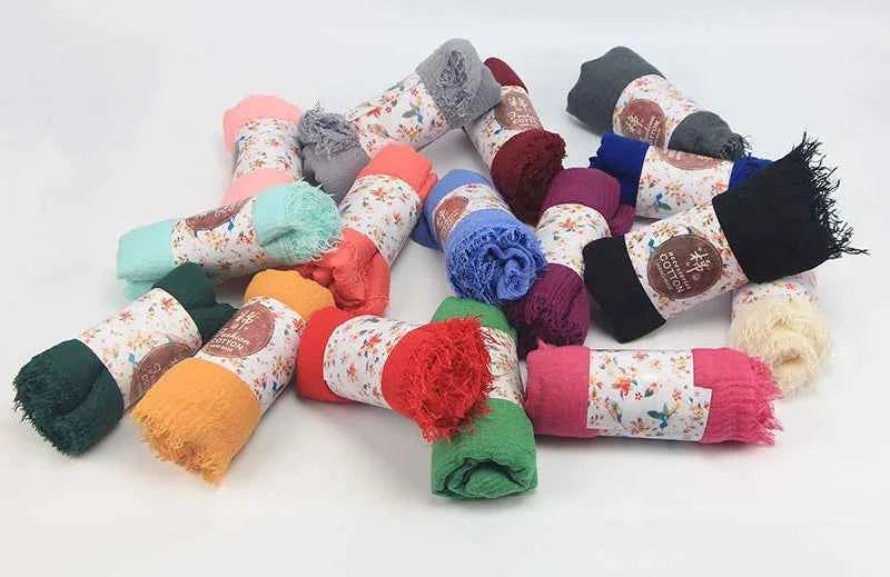 Ramadan Classics Crinkle Cotton Hijab Scarf Women Turban Muslim Shawl Plain Bandana Breathable Women's Shawls Foulard Hijab Hood